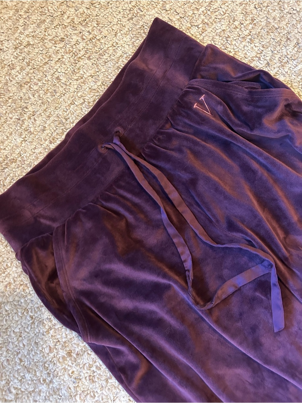 Victoria Secret Velvet Drawstring Sweat Pants - Deep Purple Satin Feel